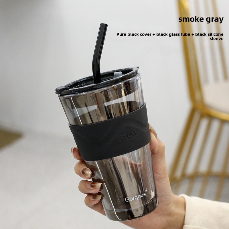 Northern Lights Glass Straw Cup Portable Household Student Drinkware Trendy Couple Small High-Value Cup|Kitchen & Dining