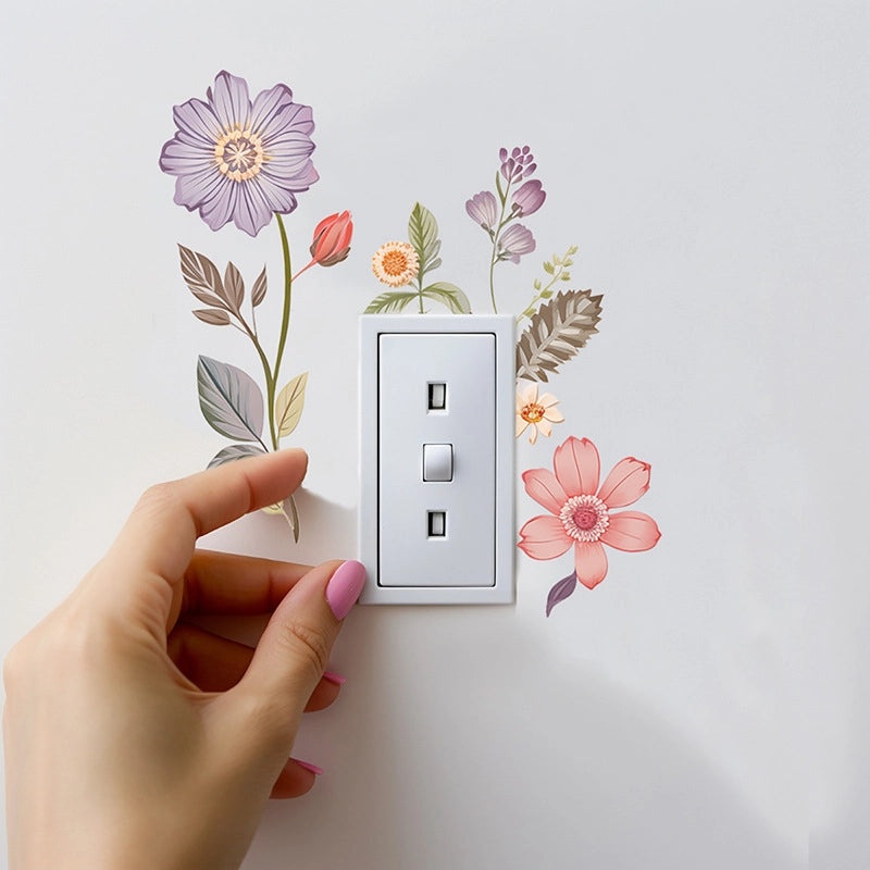Pastoral Floral PVC Wall Switch Sticker Decorative Wall Art | Home Decor & Wall Stickers