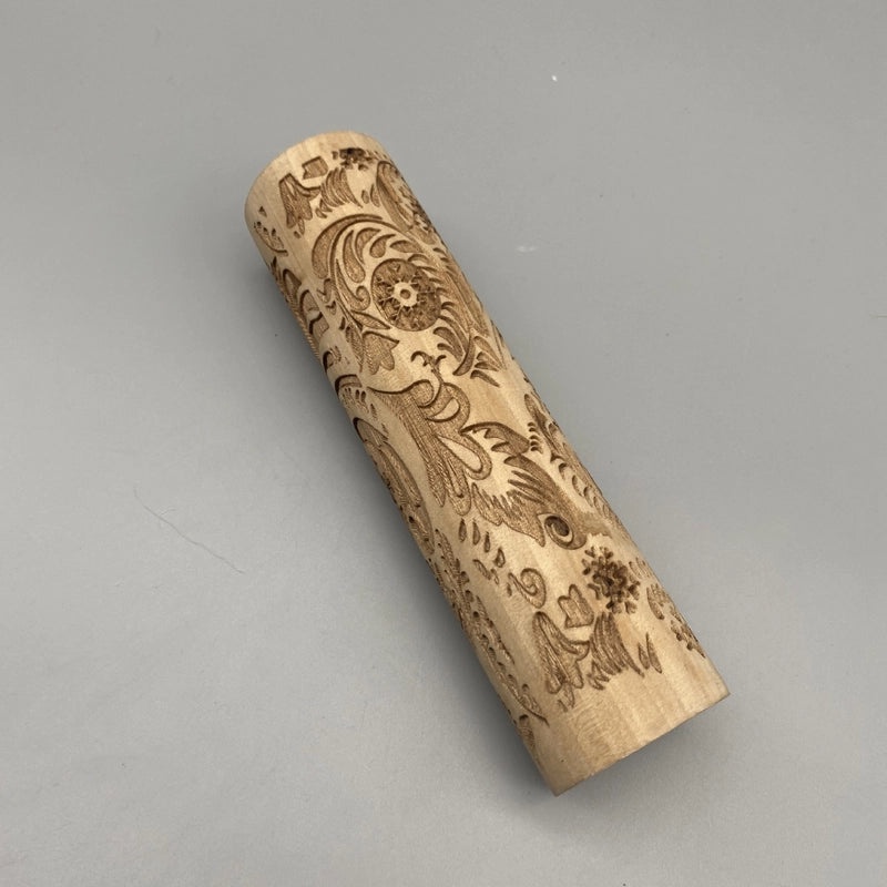 Christmas Retro Wooden Baking Rolling Pin Snowflake Rose Design
