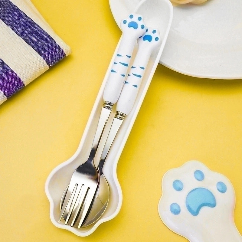 Adorable Cat-Themed Stainless Steel and Silicone Tableware Set|Kitchen & Dining