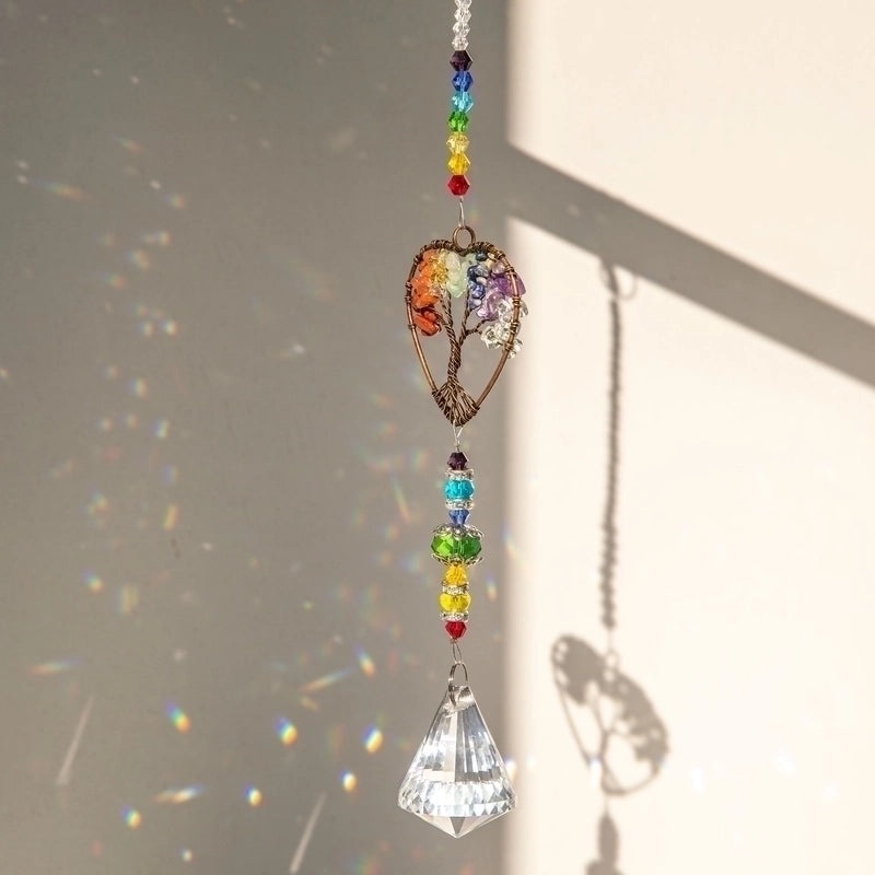 Heart-Shaped Tree of Life K9 Crystal Suncatcher Wind Chime Decor | Home Decor