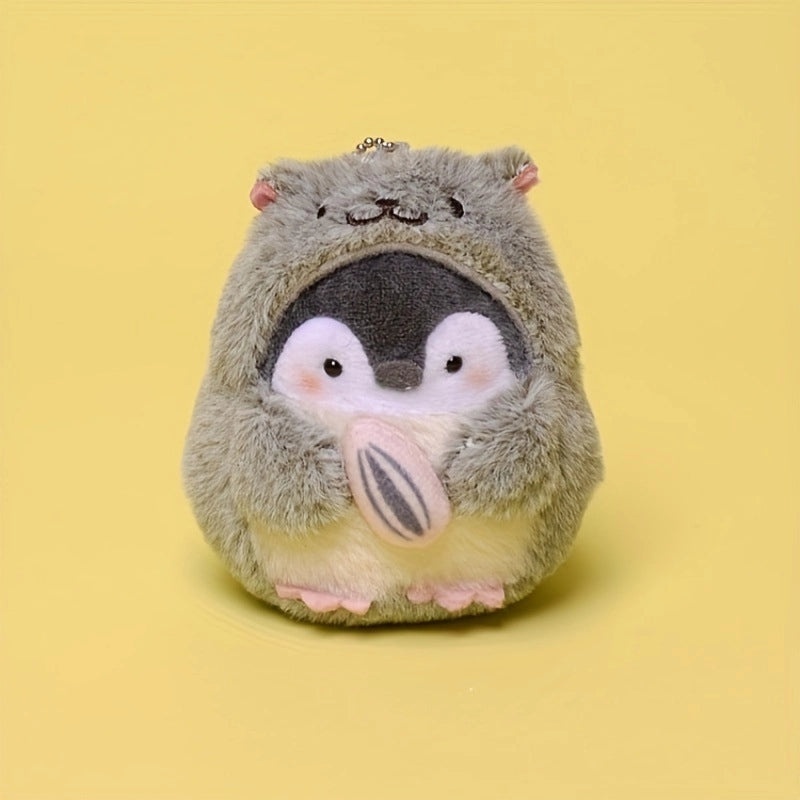 Japanese Cartoon Penguin-Hamster Plush Keychain Holding Melon Seeds|Cute Plush Pendants & Bag Accessories