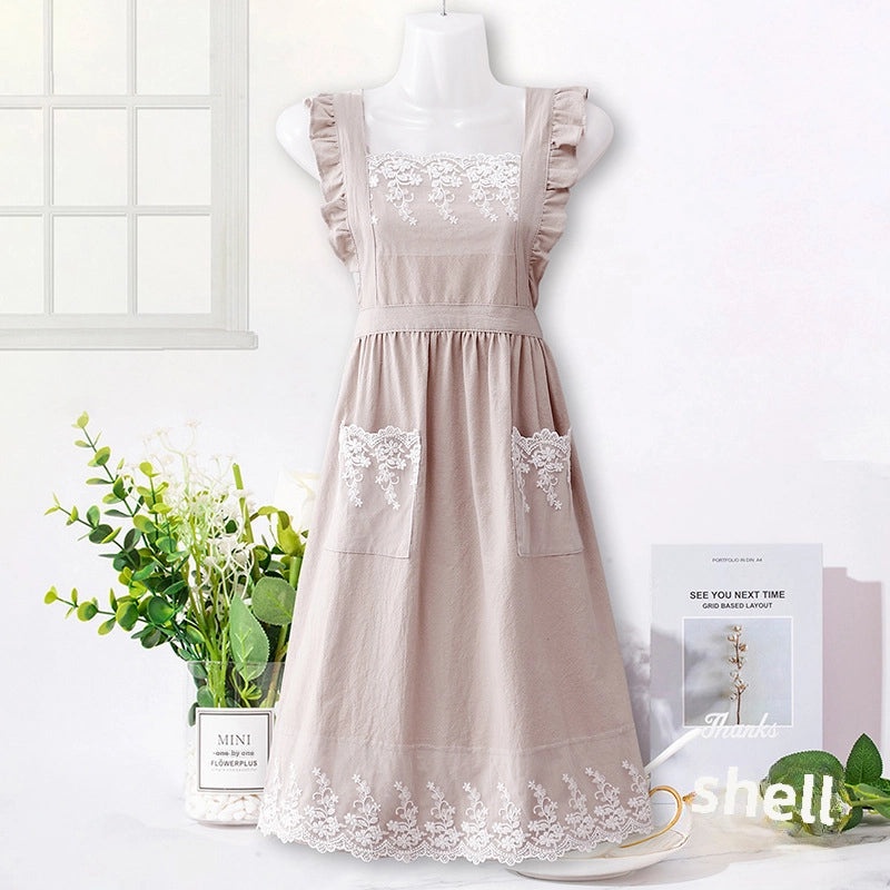 Cute Princess Style Pure Cotton Apron for Women Summer Cooking Both Home and Catering | Kitchen Aprons & Accessories