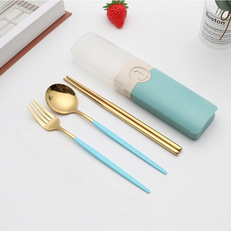 Retro Style Color Block Stainless Steel Fruit Spoon Knife Fork Set|Kitchen & Dining Cutlery Sets