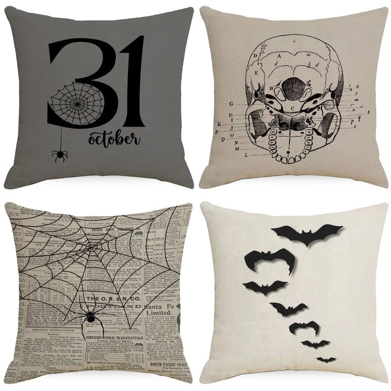 Halloween Minimalist Pumpkin Ghost Linen Pillow Covers for Couch Sofa Decor | Home Decor Pillows