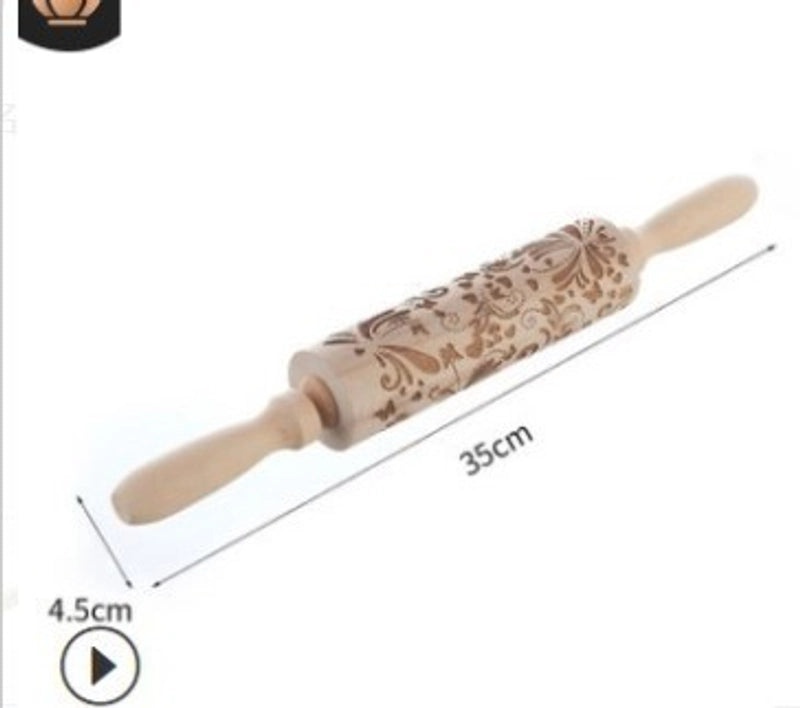 Christmas Retro Wooden Baking Rolling Pin Snowflake Rose Design