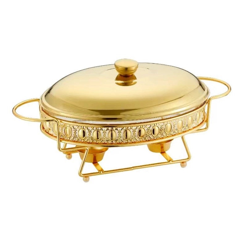 耐热玻璃炉圆形酒精加热金色自助餐锅带盖恒温保温锅|厨房用品