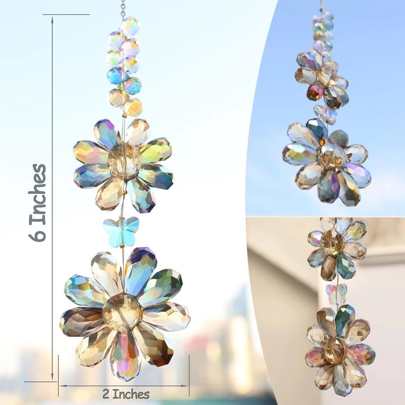 Sparkling Floral Crystal Suncatcher Wind Chime Decorative Wall Hanging | Home Decor