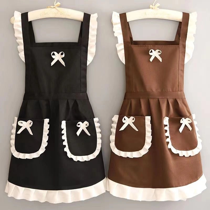 Cute Japanese Apron Maid Strap Waist Kitchen Uniform with Logo for Restaurant Workwear|Kitchen & Dining Apparel