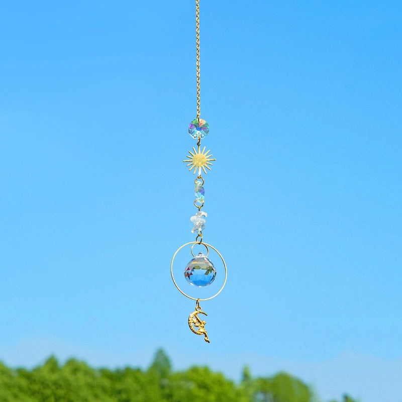 Pastoral Crystal Metal Suncatcher Wind Chime Sun Pattern Home Decor