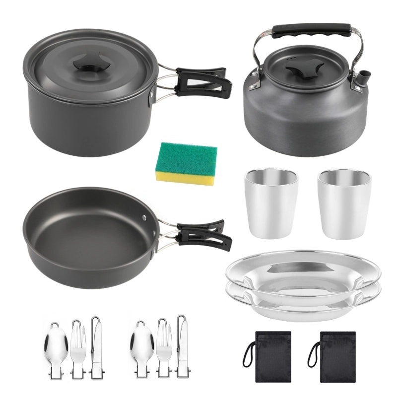 Unisex Aluminum Alloy Outdoor Camping Cookware Teapot Set Silver