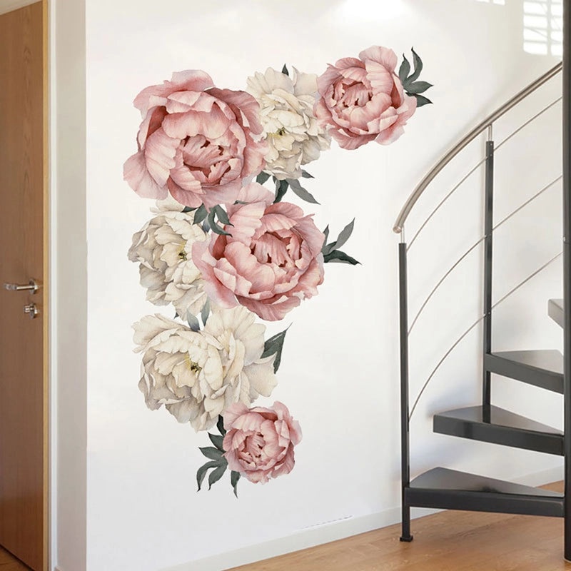 Peony Flower PVC Wall Stickers Self-adhesive TV Background Decoration for Living Room | Home Decor Wall Stickers