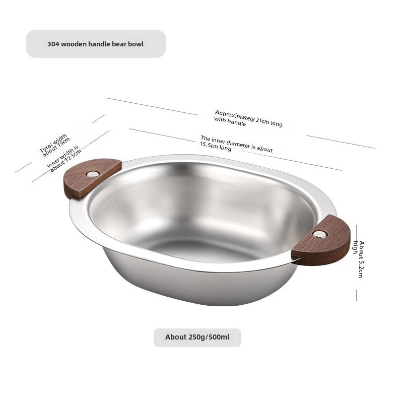 Korean Stainless Steel Bowl with Handle 304 Creative Dessert Soup Salad Bowl Cute Bear Design|Kitchen & Dining