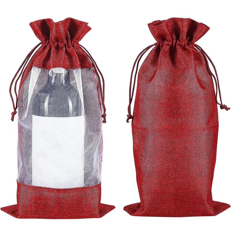 Jute Wine Gift Bag with Window, Double Drawstring, Elegant Party & Banquet Packaging|Gift Bags & Packaging