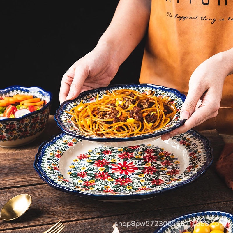 Vintage Polish Ceramic Tableware Set | Household Creative Rice, Soup, Noodle Bowls & Double Ear Plates | Kitchen Dining Dishes Set|Ceramics & Pot