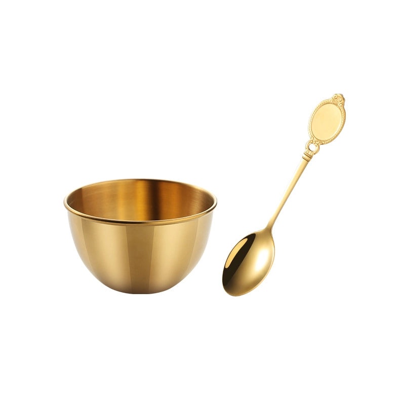Stainless Steel Small Sauce Bowl Set with Spoon, Golden Dip Dish for Sushi, Jam, and Seasoning | Kitchen & Dining Accessories