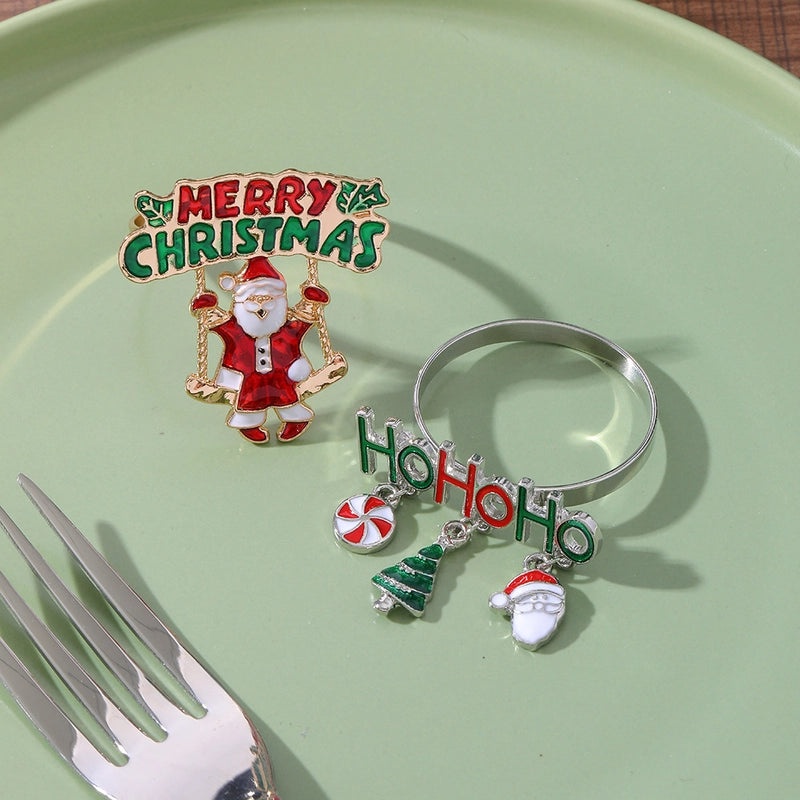 Festive Penguin Santa Claus Napkin Ring Alloy Christmas Table Decor | Tableware & Napkin Rings