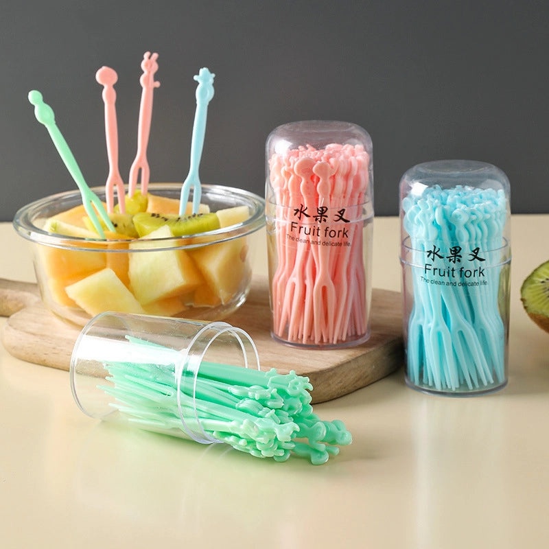 Disposable Two-Tooth Plastic Fruit and Dessert Forks Set for Household Snacks|Kitchen & Dining Accessories