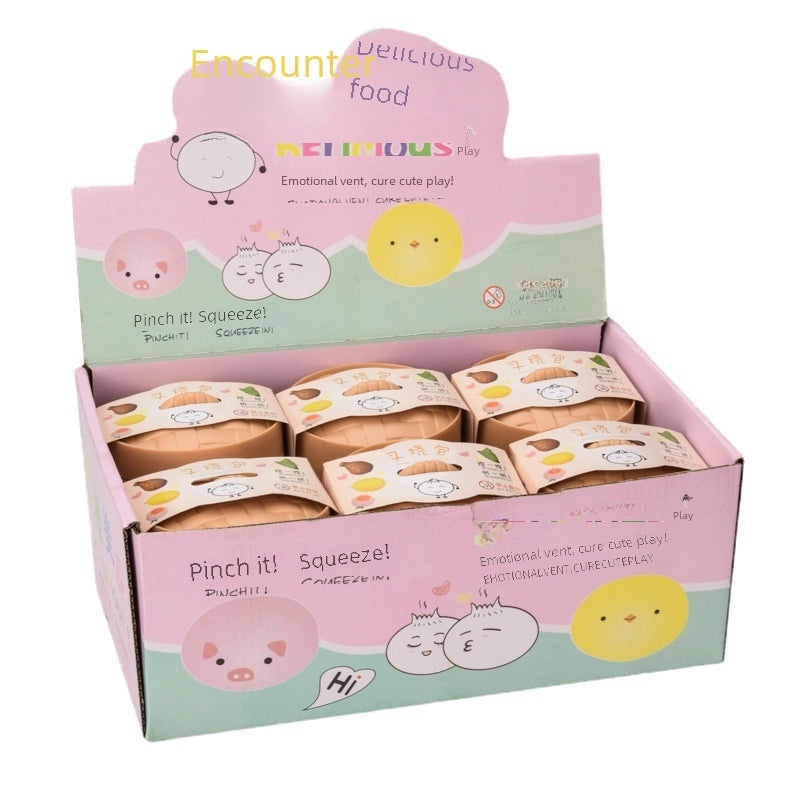 仿真蒸包减压玩具带笼子 创意解压奇趣蒸包玩偶|减压玩具