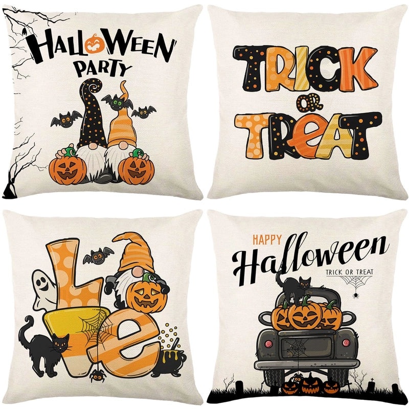 Halloween Minimalist Pumpkin Ghost Linen Pillow Covers for Couch Sofa Decor | Home Decor Pillows