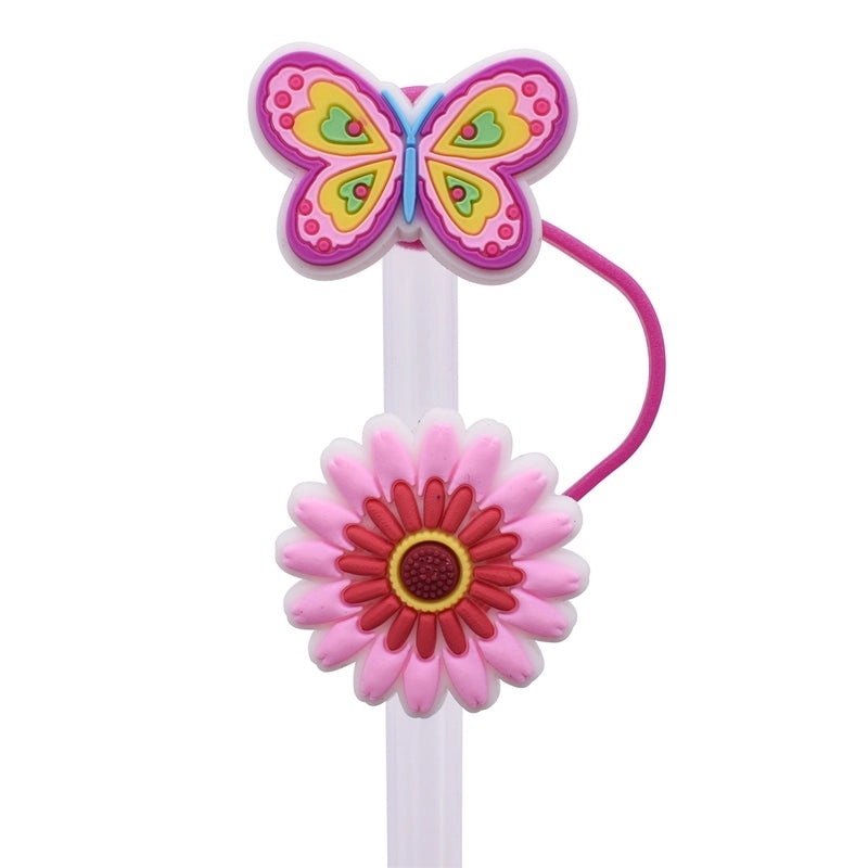 100 Pieces Minimalist Flower and Butterfly PVC Straw Caps Decor Set | Drinkware Accessories