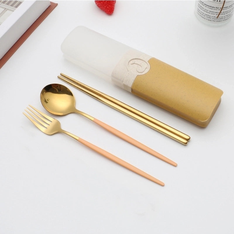 Retro Style Color Block Stainless Steel Fruit Spoon Knife Fork Set|Kitchen & Dining Cutlery Sets