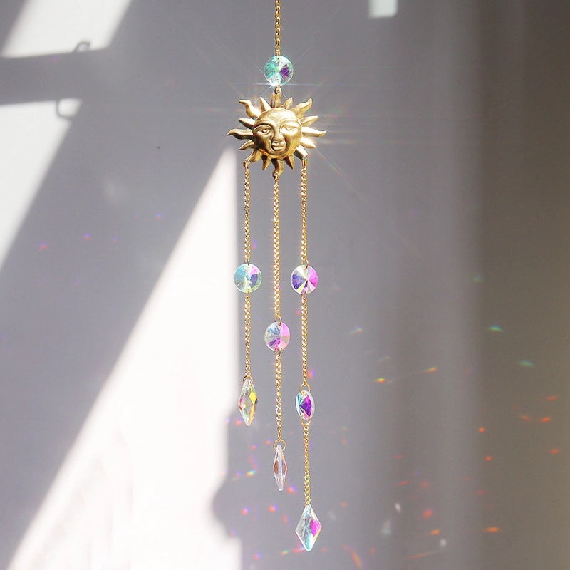 Minimalist Sun Star Moon Crystal Metal Suncatcher Wind Chime | Home Decor Wall Art