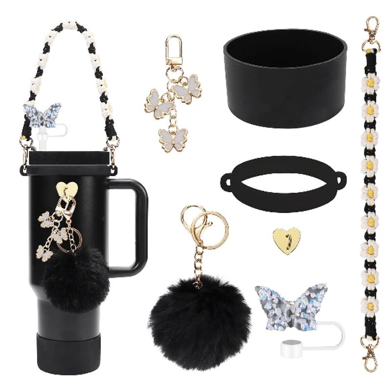 Adorable Geometric Plush Silica Gel Straw Charm Cup Pendant Set | Drink Accessories