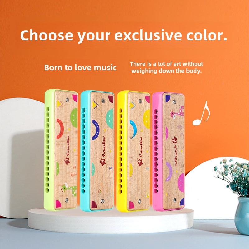 Wooden 16-Hole Polyphonic Harmonica for Kids | Musical Instruments & Accessories