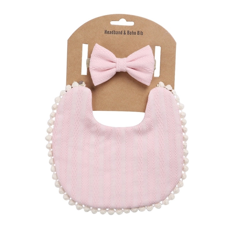 Baby Saliva Towel and Headband Set Linen Cotton Double-sided Bib with Pocket for Children|Baby Accessories