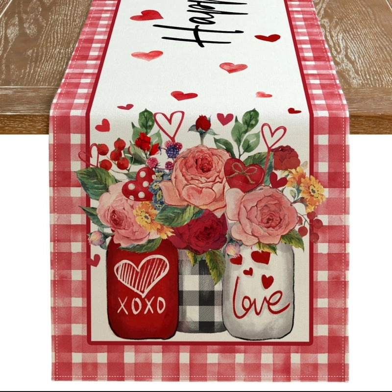Valentine's Day Elegant Minimalist Heart Letter Polyester Tablecloth | Home Decor