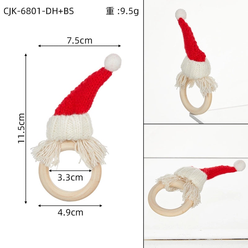 Cute Christmas Hat Wooden Yarn Napkin Ring, Casual Elegant Holiday Decor | Christmas Tableware