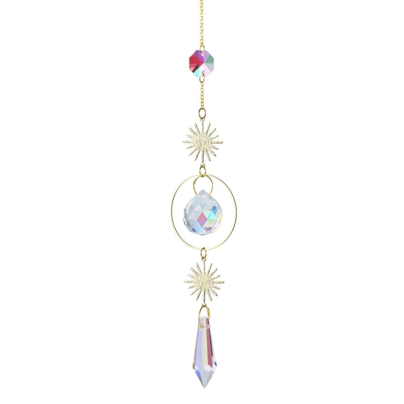 Celestial Geometric Moon Pendant with Crystal Charm|Jewelry & Accessories