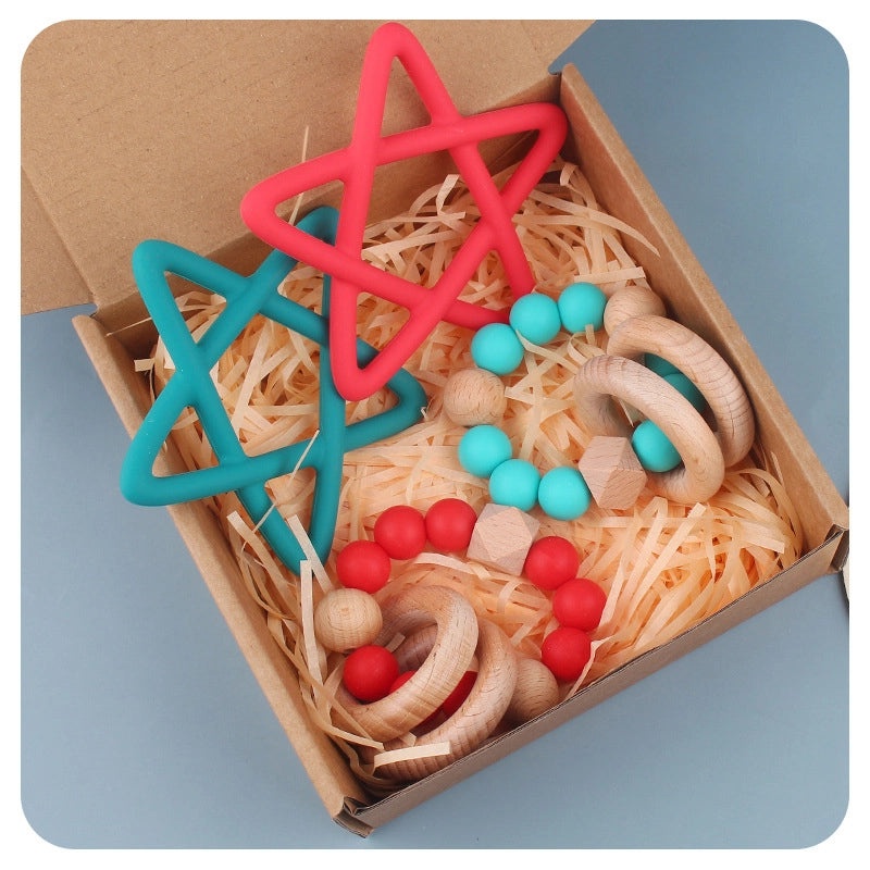 Adorable Pentagram Beech Wood Silicone Baby Teething Toy | Baby Teething Accessories
