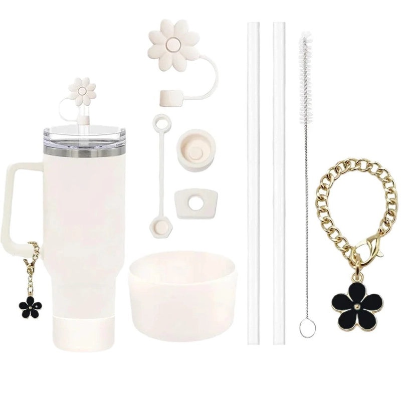 Solid Color Floral Silicone Straw Caps Set | Drink Accessories