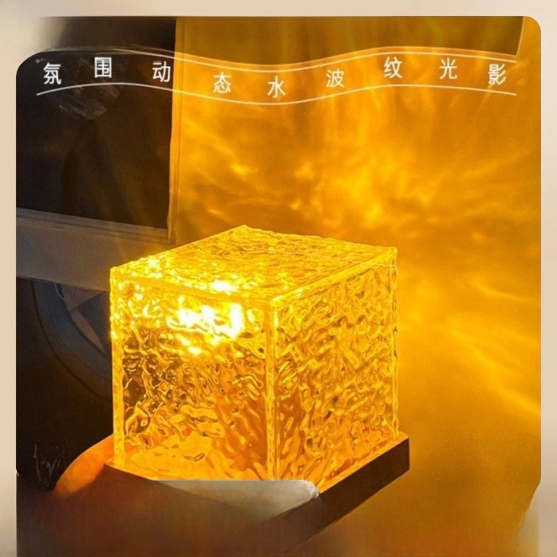 Rotating Water Pattern Night Light Imitation Log Flame Lamp Dynamic Light and Shadow Atmosphere|Home Decor Lighting