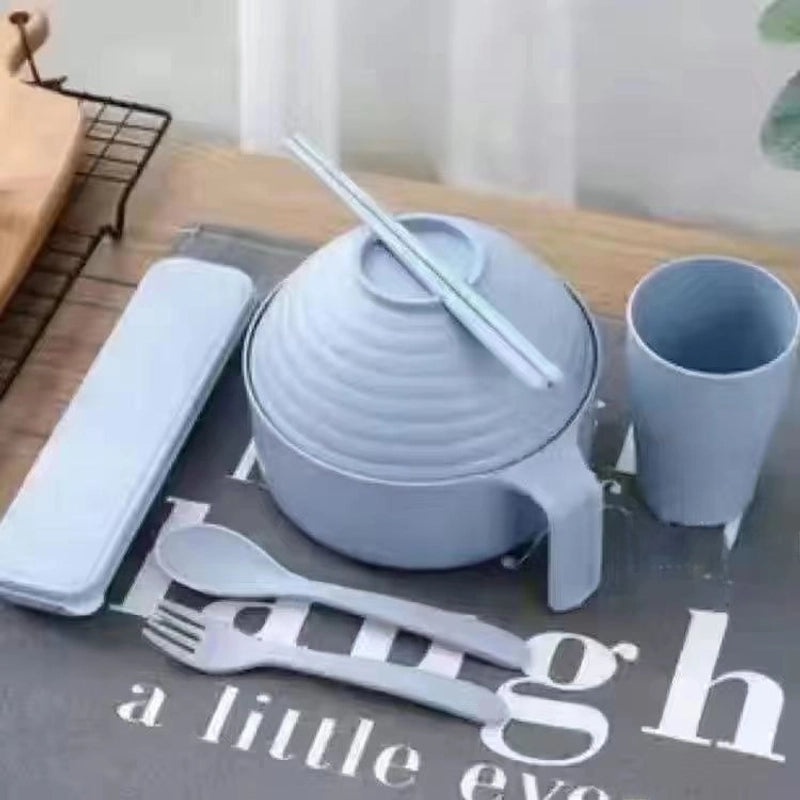 日式麦秸方便面碗带盖筷子套装|餐具厨房用品