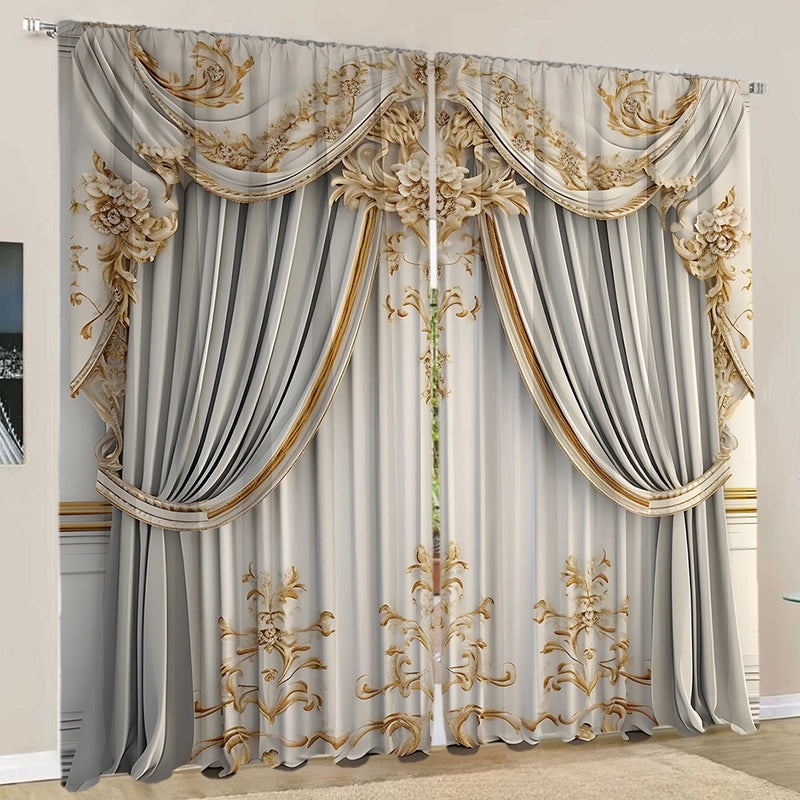2PCS Floral Pattern 3D Digital Print Curtains | Home Decor Curtains