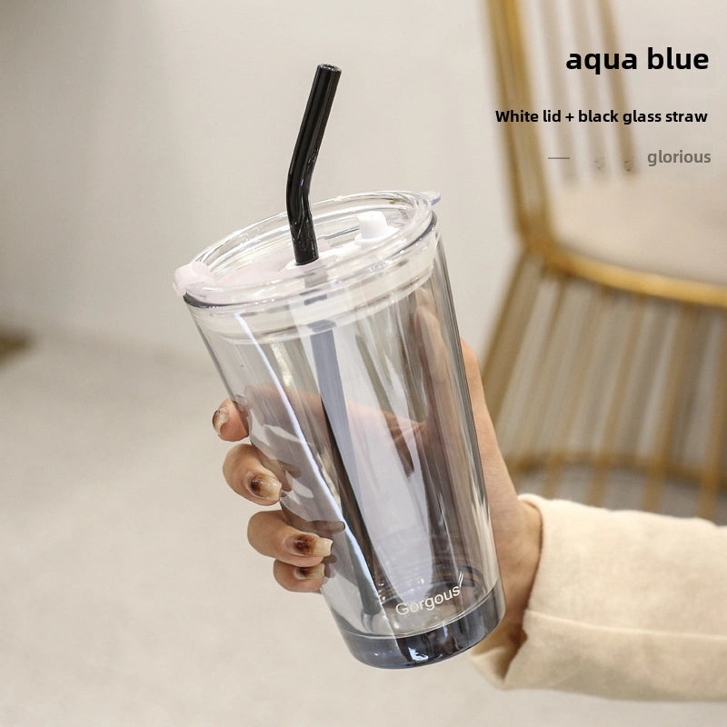 Northern Lights Glass Straw Cup Portable Household Student Drinkware Trendy Couple Small High-Value Cup|Kitchen & Dining