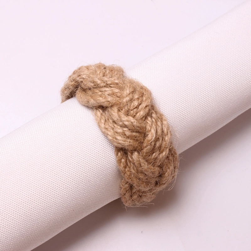 Natural Hemp Rope Napkin Rings - Set of 6 Casual Solid Color Holders | Home & Dining Table Accessories