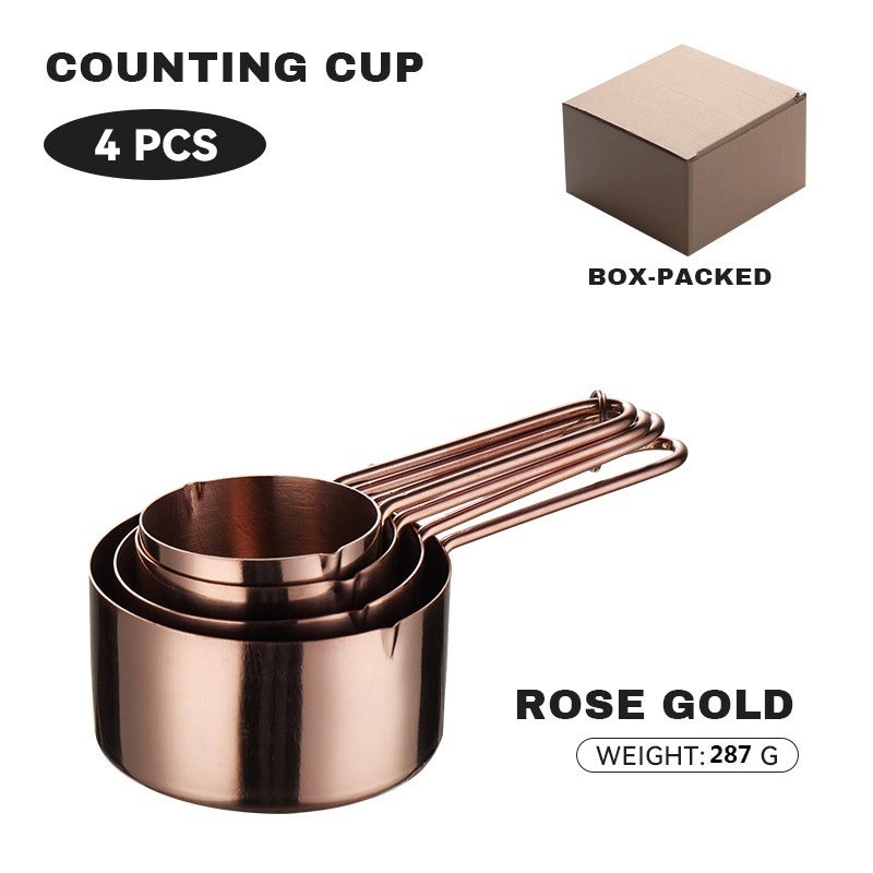 8-Piece Rose Gold Stainless Steel Measuring Cups and Spoons Set with Wire Handles and Scale | Kitchen Measuring Tools
