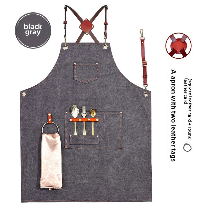 Custom Logo Brown Canvas Apron Thickened Overalls for Milk Tea Shop Barber Catering Baking | Kitchen & Dining Apparel