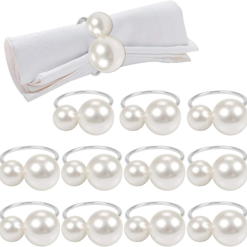 Elegant Round Pearl Metal Napkin Rings Set of 6 | Dining Table Accessories and Napkin Holders