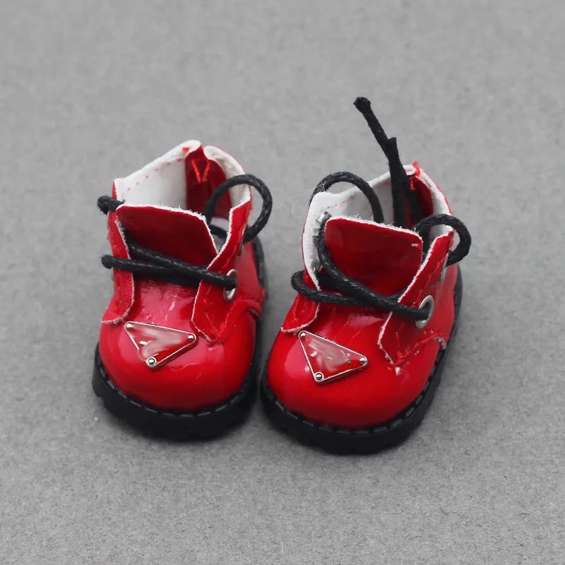 3.8x2.3cm Cotton Doll Shoes with 10cm Laces Shiny Round Toe Leather Tie Toy Footwear|Doll Accessories