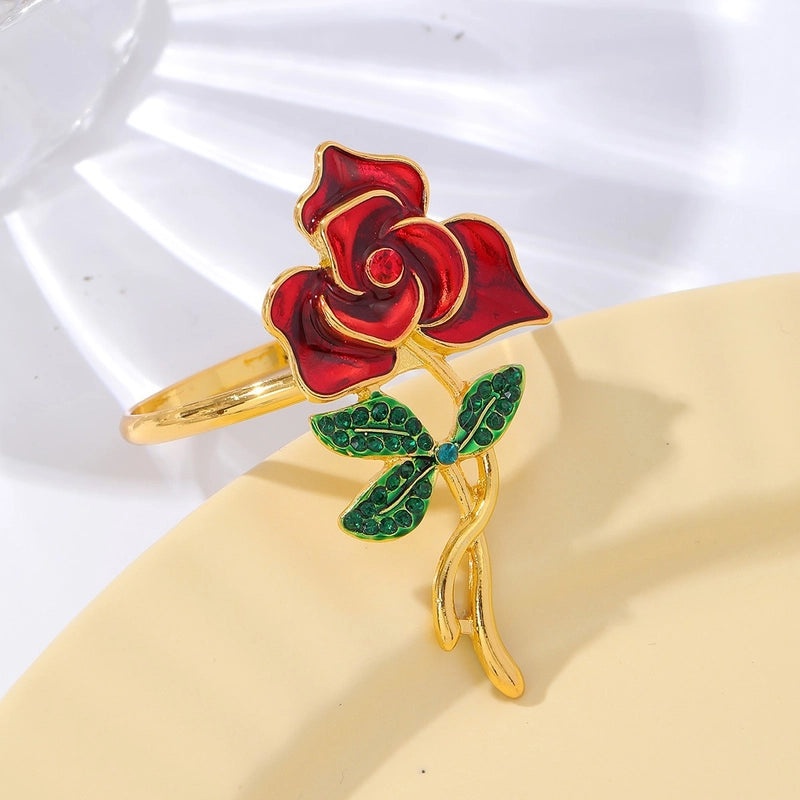 Valentine's Day Red Heart Flower Alloy Napkin Ring Casual Elegant Pastoral Style 1 Piece|Home Decor Tableware