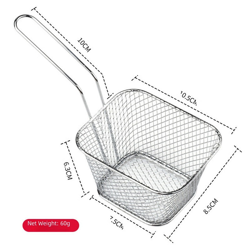 Mini Stainless Steel Square Fry Basket Mesh Sieve for French Fries | Kitchenware & Food Serving Accessories