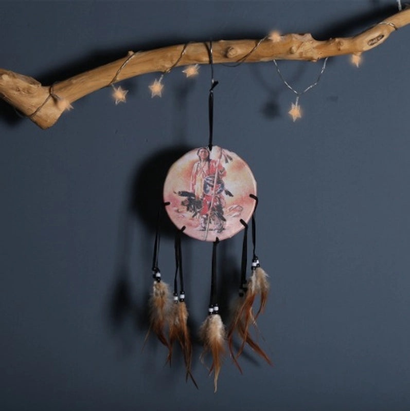 Wolf Head Dreamcatcher Oil Painting Wall Hanging with Natural Feathers | Home Decor & Wall Art