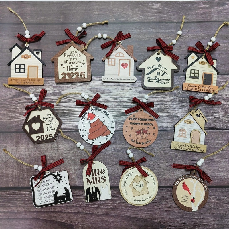 Christmas Wooden Letter House Bow Knot Hanging Ornaments for Indoor Holiday Party Decorations|Home Decor