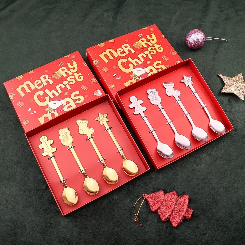 Christmas Holiday Socks Snowman Gingerbread Cookies 410 Stainless Steel Spoon 1 Piece Set|Home & Kitchen