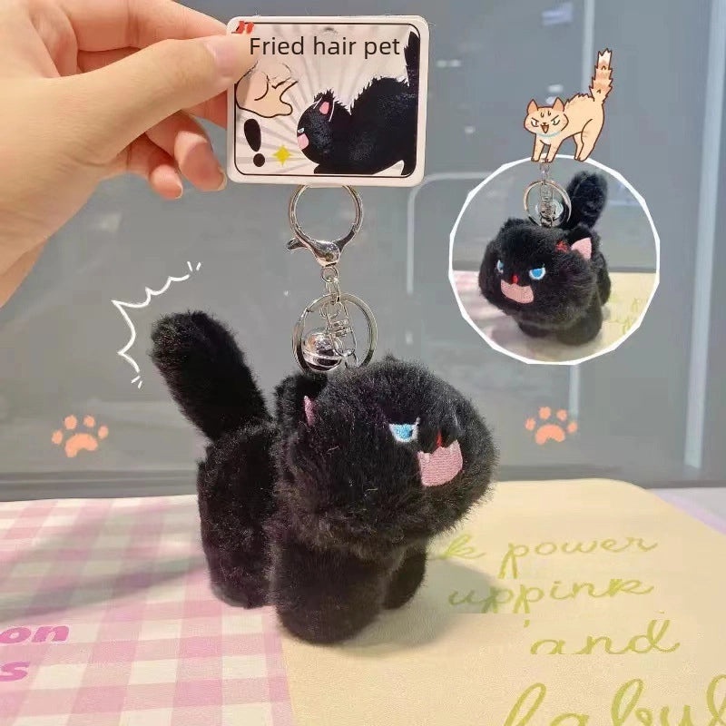 Cute Fried Fur Pet Plush Doll Keychain Pendant Cartoon Style Creative Couple Bag Charm|Keychains & Bag Accessories